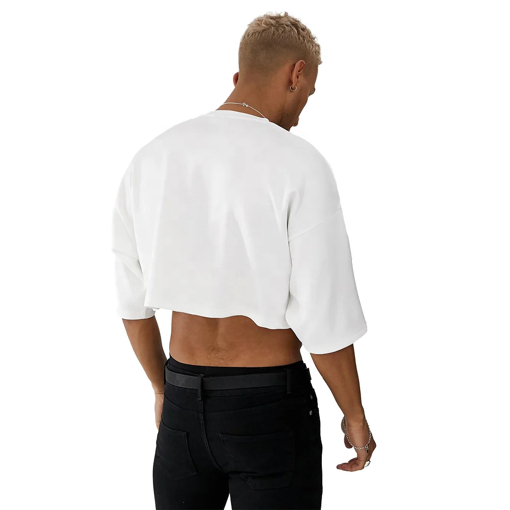 JL0609A Wholesale Soft Cotton Tee Shirt Screen Printing Cropped Boxy T Shirt Men Drop Shoulder Oversized Crop Top T-Shirt Mens