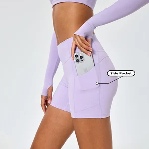 Wholesale Tight Yoga Shorts Buttery Soft Custom Stretch Compression Shorts Women High Waist Running Fitness Shorts with Pocket