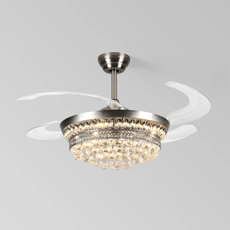 OEM Luxury Crystal Invisible Ceiling Fan Light 6 Bilis ng Buhos TUYA WIFI na may Remote Control
