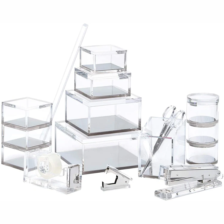 Custom Gold Transparent Acrylic Statinery Desk Organizer Office