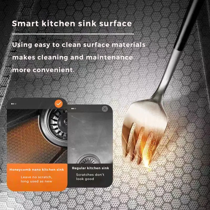 Modern Smart Digital Display Multifunction Gun Gray Square Counter Stainless Steel Kitchen Sink