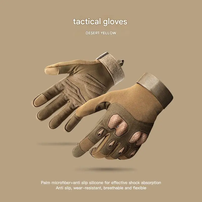 Men's Full-Finger Leather Tactical Gloves Outdoor Sports Fitness Training Motorcycle Riding Non-Slip Touch Screen Compatibility