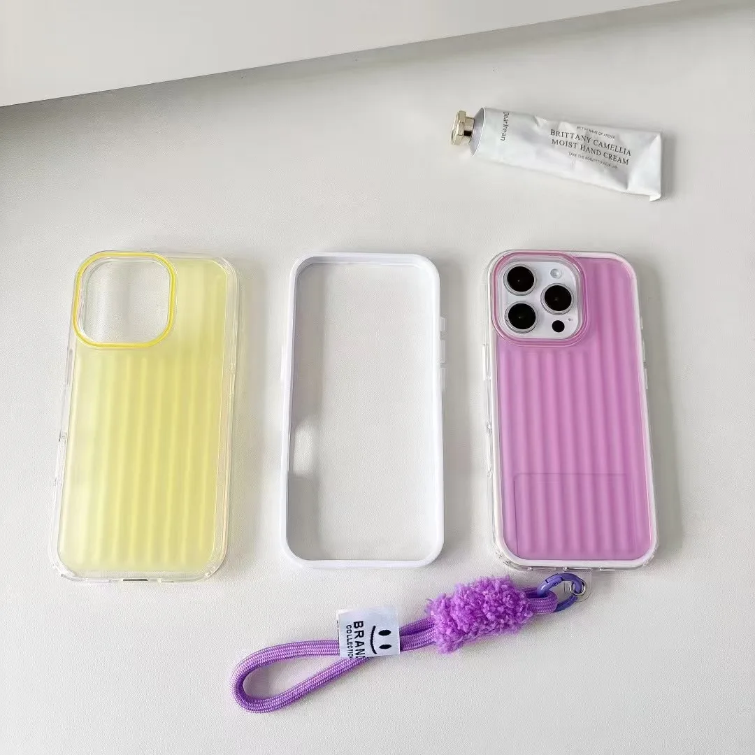Luxury TPU+PC Phone Case for iPhone 16 Pro Max Shockproof Colorful Short Strap Hand Strap Back Cover High XS Max for iPhone 15 P