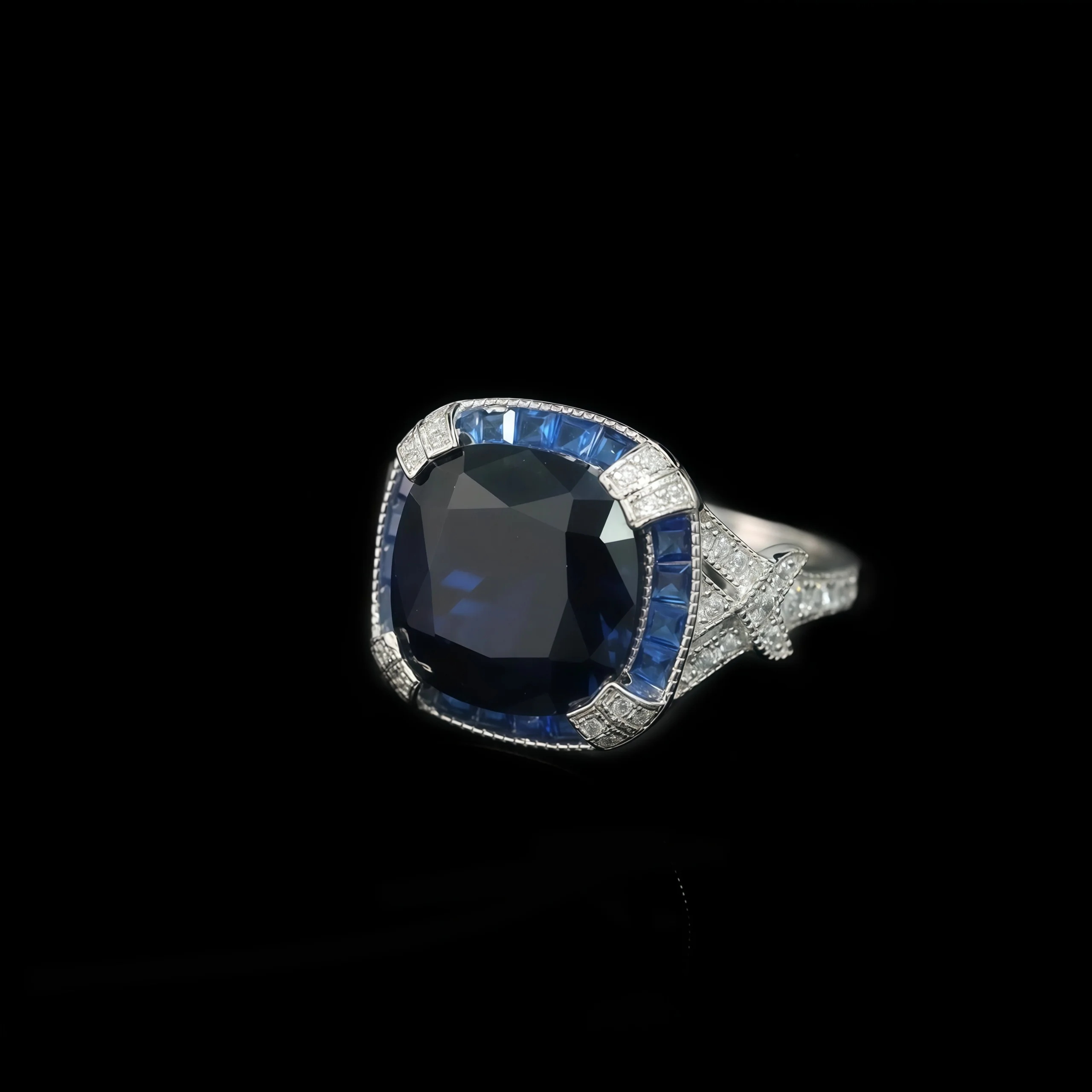 MUSHAN Jewelry Factory 925 Sterling Silver Party Ring High Carbon Diamond with Lab Grown Gemstones Blue Spinel Rings for Women