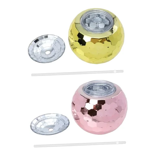 Оптовая продажа 1970s серебряный диско-шар стакан для напитков светодиодная подсветка чашки с соломой в канун Нового года