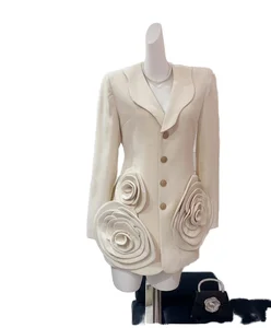 Customize Spring V-Neck Single Breasted Solid Ladies Women Jacket Regular Length Blazer Dress with Velour Fabric Breathable