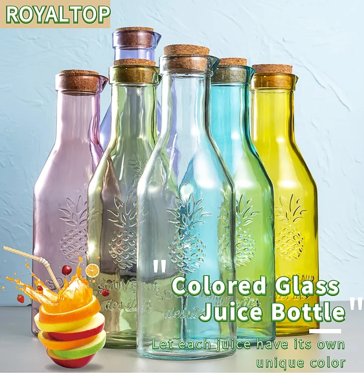 Large Capacity 1100 Ml Colored Glass Bottle With Cork Cap Round Glass