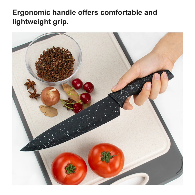Wholesale Multifunctional Chef Knife Set Stainless Steel 6 PCS Non-stick Coated Kitchen Knife Set with Plastic Sheath