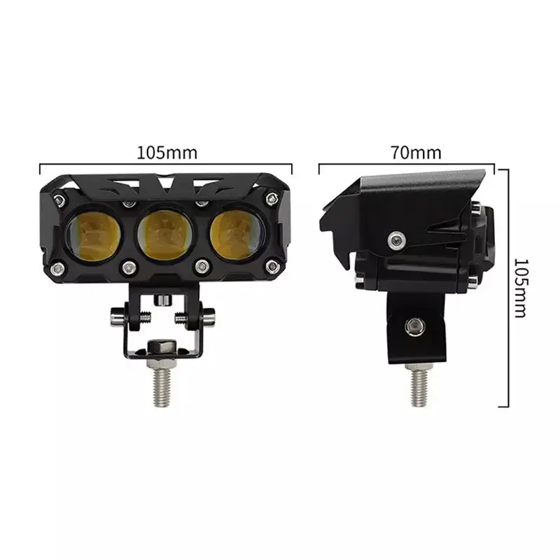 Мотоциклетный прожектор, двухцветный дальний/ближний свет, светодиодный рабочий свет, 3 линзы, мини-фара для вождения, противотуманные лампы, 12 В, 24 В, белый/желтый
