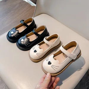 Spring New Style Cat Cartoon Shoes Children's Princess Shoes Girls' Leather Shoes Children Outwear
