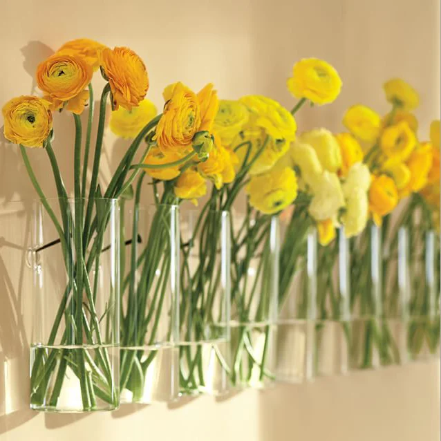 Modern Simple Style Cylinder Shape Wall Hanging Glass Flower Vases  Decorative Planter Glass Flower Pot for Home Wall Decor
