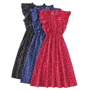 Spring and Autumn polka-dot chiffon dress loose and elegant high-quality women's long skirt red dress