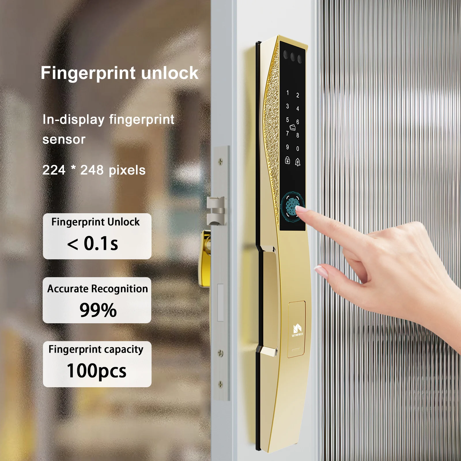 Tuya Video Electronic Lock Glass Door Keyless Entry Intelligent Lock Wifi 3D Smart Door Lock with Camera and Fingerprint