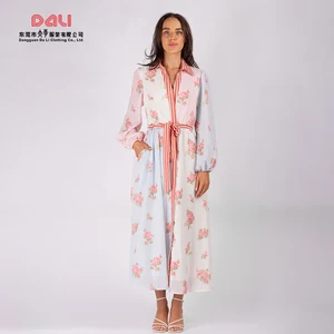 2026 New Design Custom Long Sleeve V-Neck Dress Clothing Manufacturers Midi Lace Patterns for Spring Summer Autumn Plain Dyed