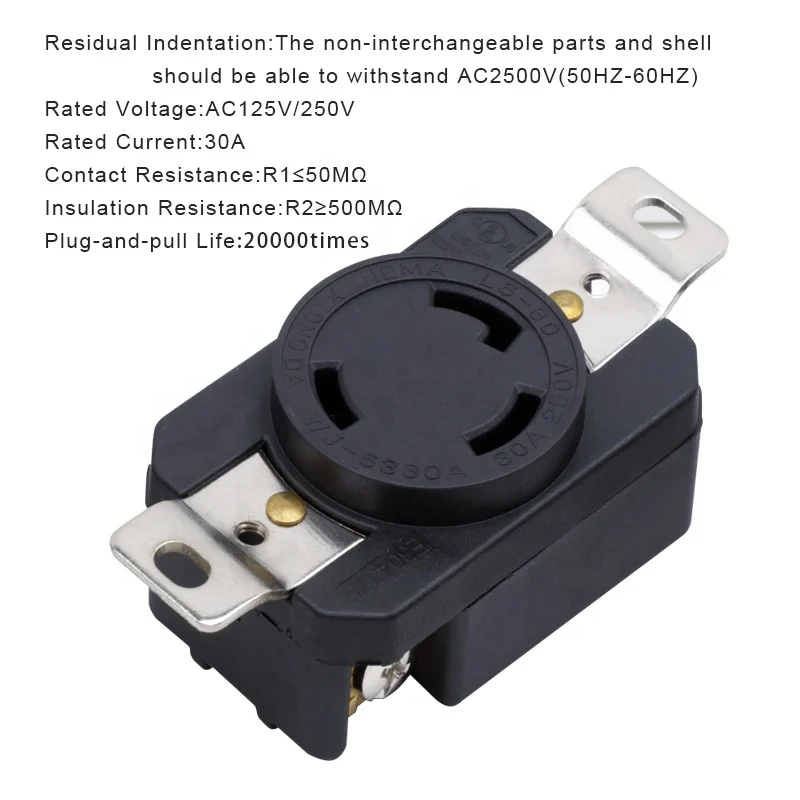 30A 250V Industrial Grade NEMA L6-30R Receptacle for Generators