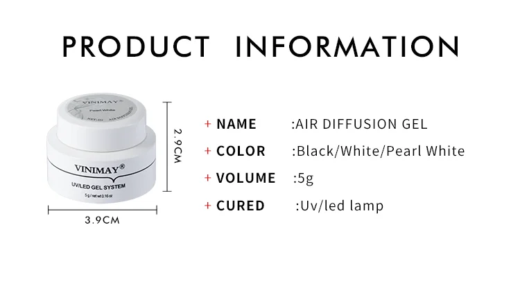 product vinimay new arrival diffusion gel black white pearl white three color air blooming gel matching reinforce base coat for nail art-9