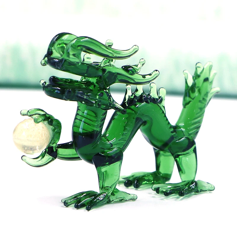 Murano Animal Statue Bauble Green Dragon Decorative Blown Glass Home Decor Chinese New Year Decorative Object Art