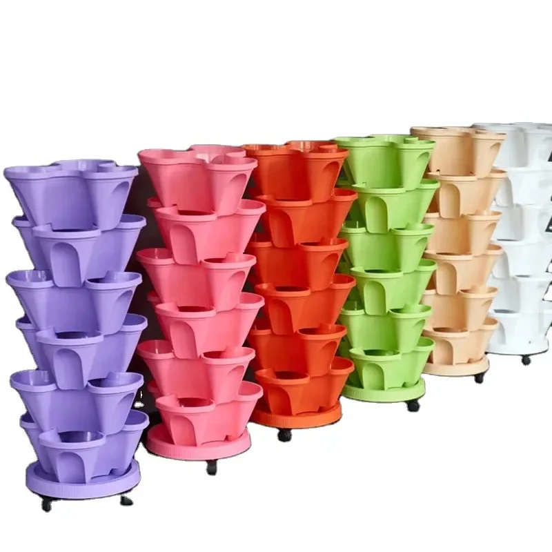 Hot Sale Plastic Stackable Vertical Flower Plant Pot Garden Pot Planter Outdoor Large Plastic