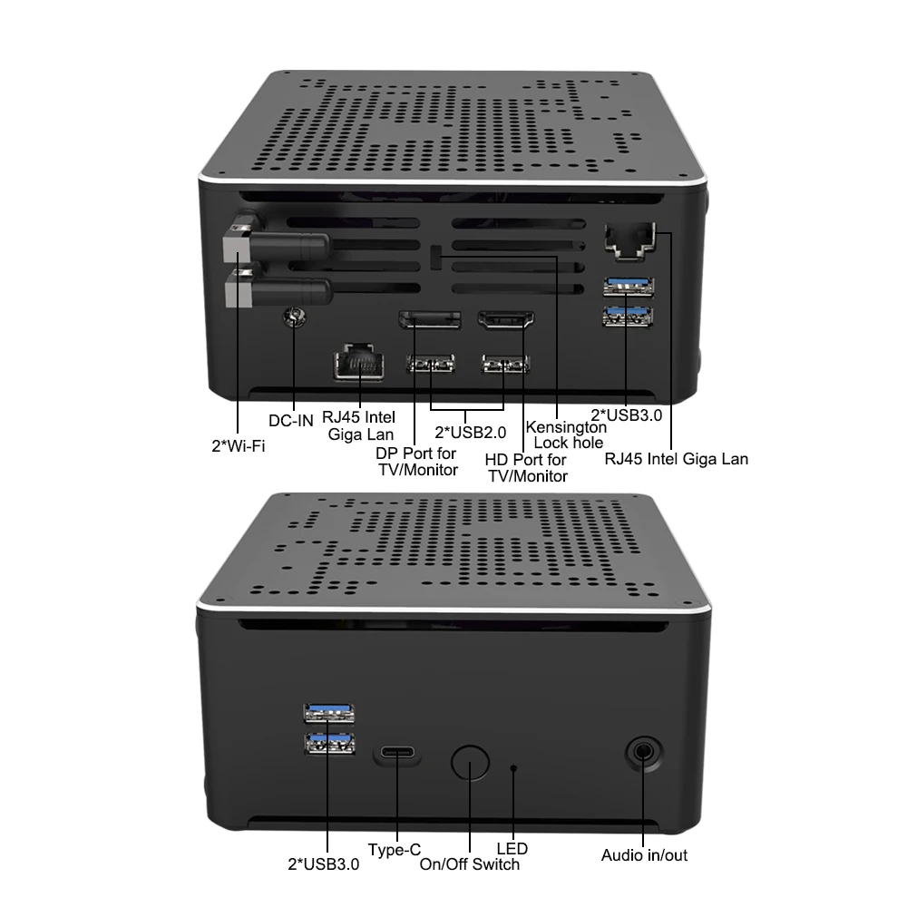 Intel Xeon E2186M Mini PC for Gaming, Portable Fan Cooling, Dual
