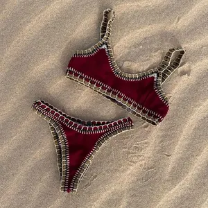 STOCK Crochet Boarder Women Swimwear Cheeky Bikini Two Pieces Swimsuit S-L