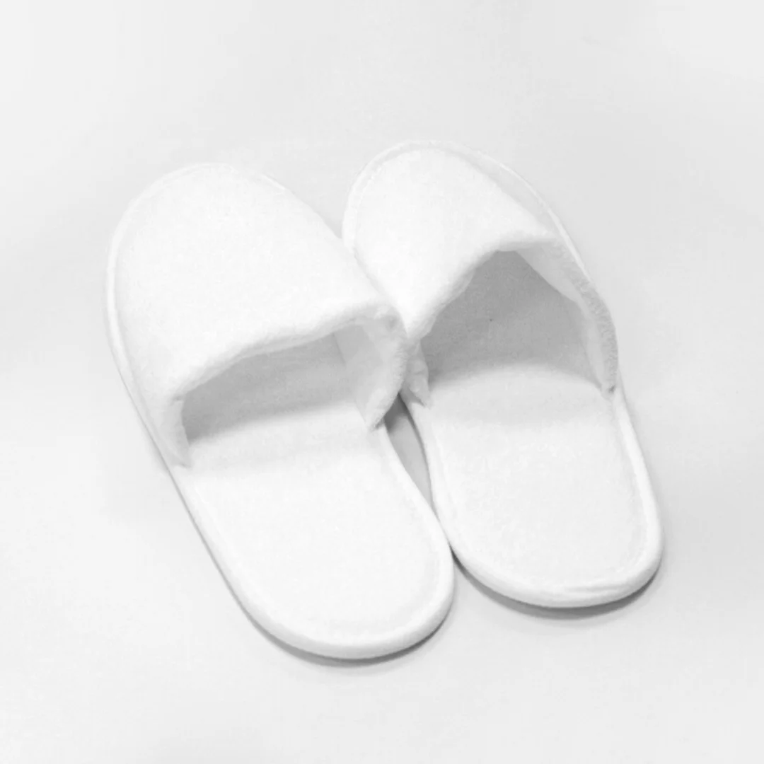Wholesale Hotel Amenities Manufacturer: Disposable Synthetic Terry Slippers Business Grade, Open/Close Toe, NonSlip EVA Sole 5MM