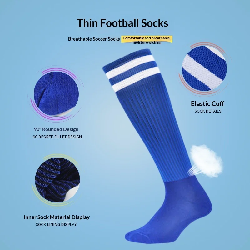 Summer Thin Professional Sports Socks for Men Women Youth Long Tube Over-Knee Football Socks Cotton Polyester Breathable