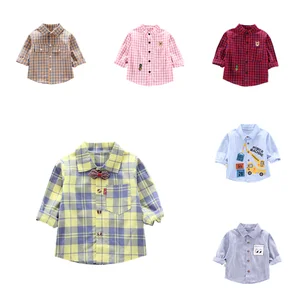 2021 Long Sleeve Cotton Thin Children Spring Autumn Coat Baby Coat Cartoon Plaid Printing Animal Boys Shirts for Wholesale
