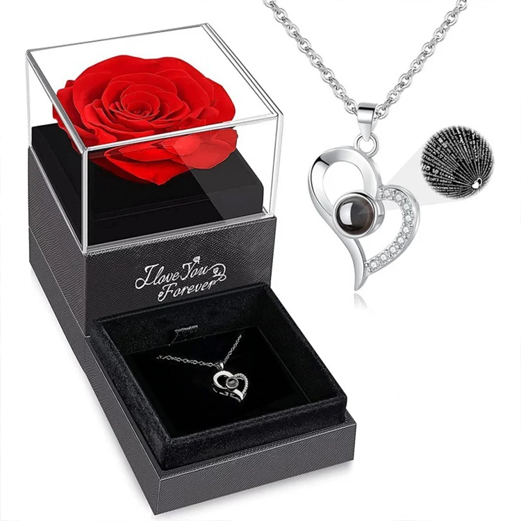 Preserved Rose Necklace with 'I Love You' Jewelry Box Elegant Gold