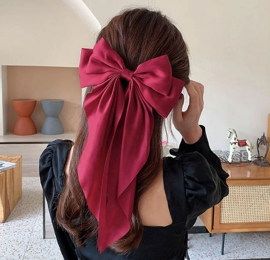 Vintage Black Big Large Bow Hair Clip Girls Wedding Long Ribbon Korean  Hairpins Barrette Spring Clips Hair Accessories For Women - Buy Knot Bow  Long