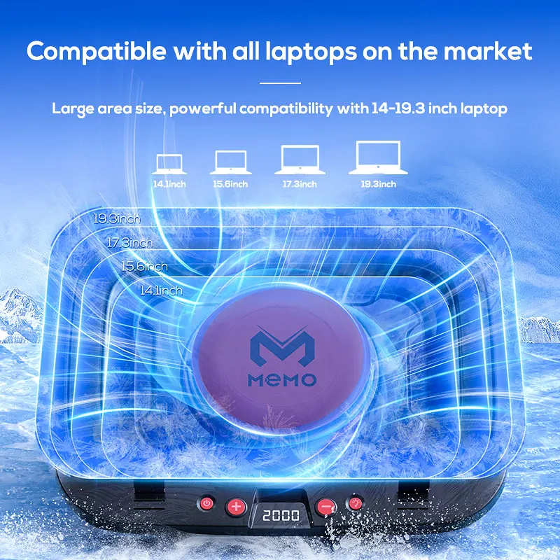 MEMO Nouveau design FL08 RGB Support r&eacute;glable pour ordinateur portable Para Ice Cooler Pad CPU Cooler Fan Compressed Fan Cooling
