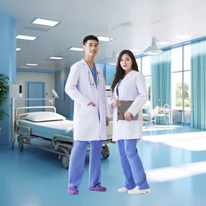 Comfortable Premium Quality Women's Medical Lab Coats Custom Logo Hospital Uniforms Polyester/Cotton Woven Fabric Long White