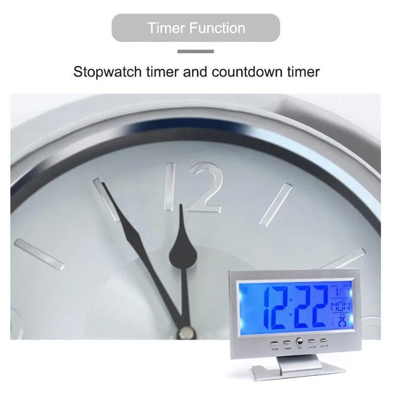 Large Large Screen Modern LCD LED Backlight Snooze Sleep Timer Large Digit Digital Alarm Clock with Time Date Temp