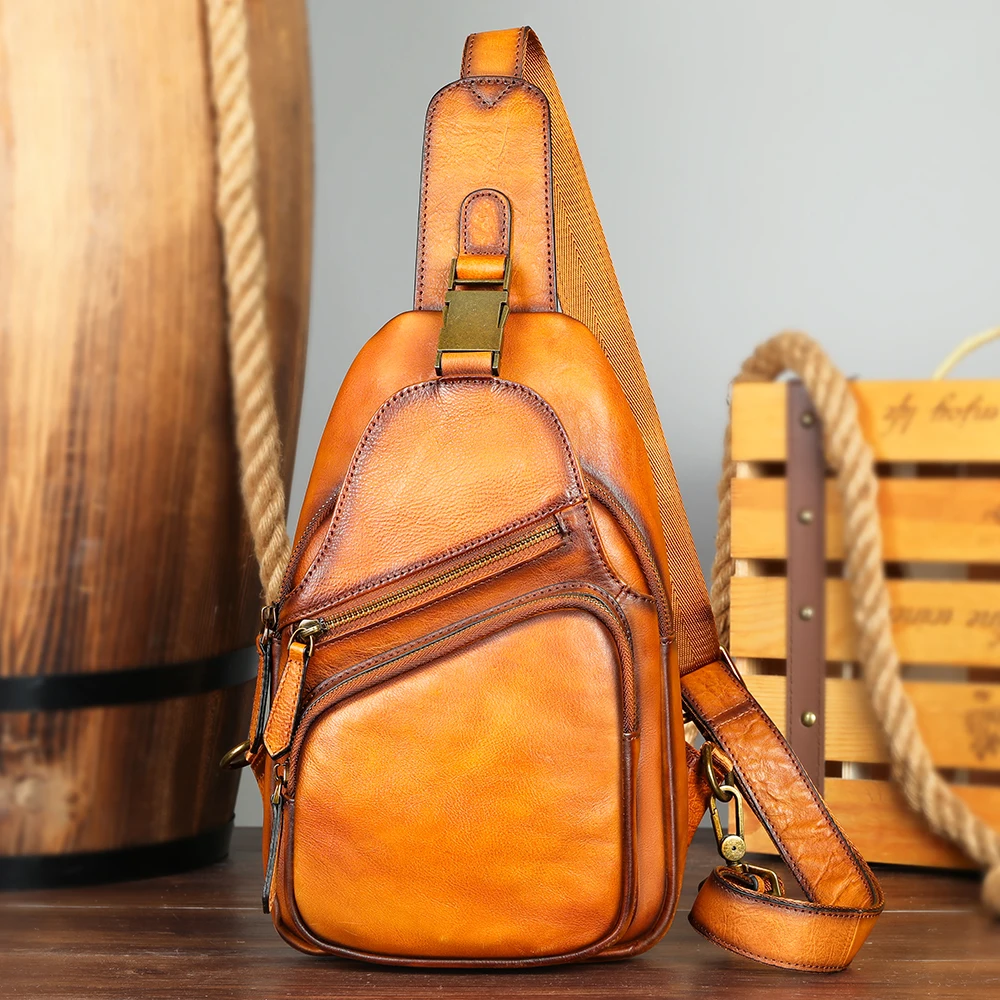 Genuine Leather Sling Backpack Crossbody Daypack Vintage Handmade Amazon.com: Genuine Leather Sling Bag Vintage Crossbody  main image 3