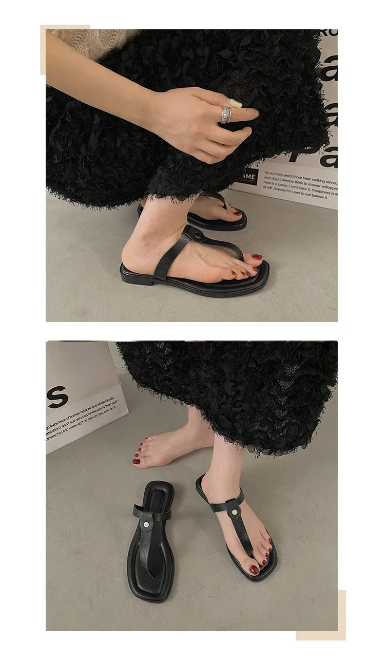 2023 Summer Black Flip-flops Women Flat Soft Sole Outdoor Slippers Fashion Beach Sandals