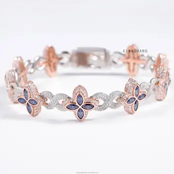 New Fashion Four Leaf Clover Bracelet 925 Sterling Silver Color Marquise Moissanite Infinity Link Clover Cuban Bracelet