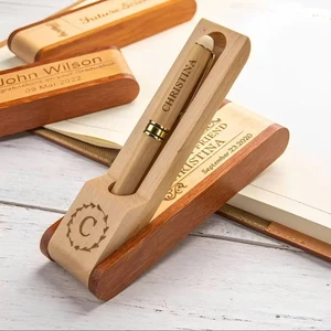Luxury Custom Engraved Logo ECO Friendly Signature Wood Roller Roller Ball Pen Set with Folding Wood Box Base