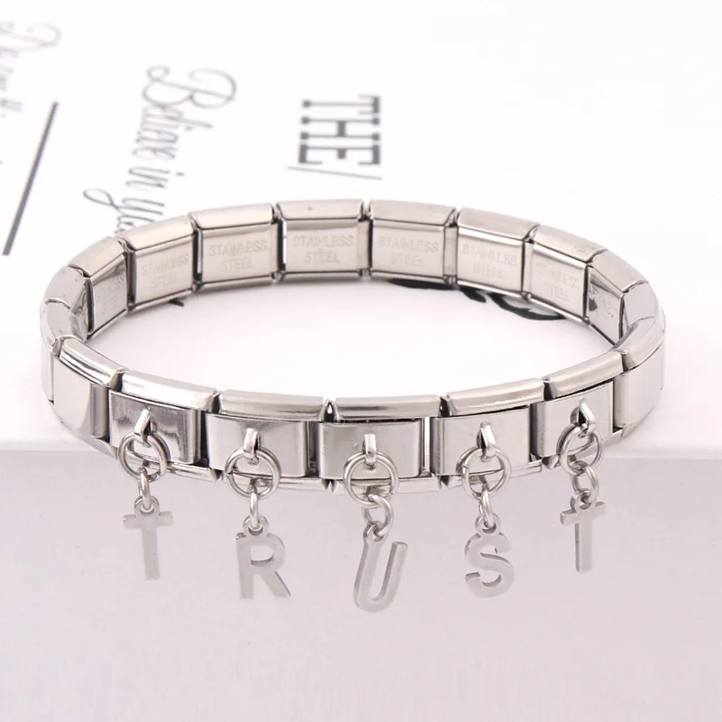 Wholesale Stainless Steel Letter Links Bracelets High Polished Hello