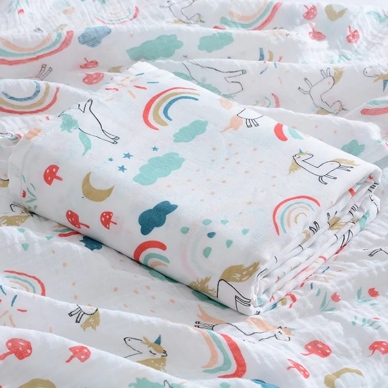 Wholesale Spring Bamboo Fiber Newborn Bath Towel 2layer Gauze Summer Baby Cartoon Printing