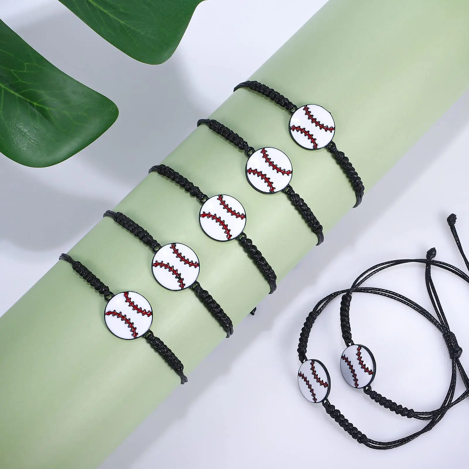 Drop Shipping Enamel Baseball Softball Volleyball Football Basketball  Soccer Ball Charm Handmade Knots Friendship Bracelet