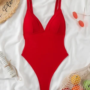Women's Red Sexy Deep V One-piece Swimwear Summer Classic Beach Swimsuit Fancy Beachwear for Holiday Vocation