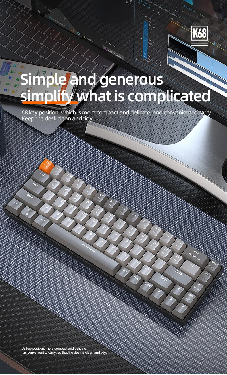 K68 68 Keys Wireless Mechanical Gaming Keyboard - RGB Backlit, Dual ...