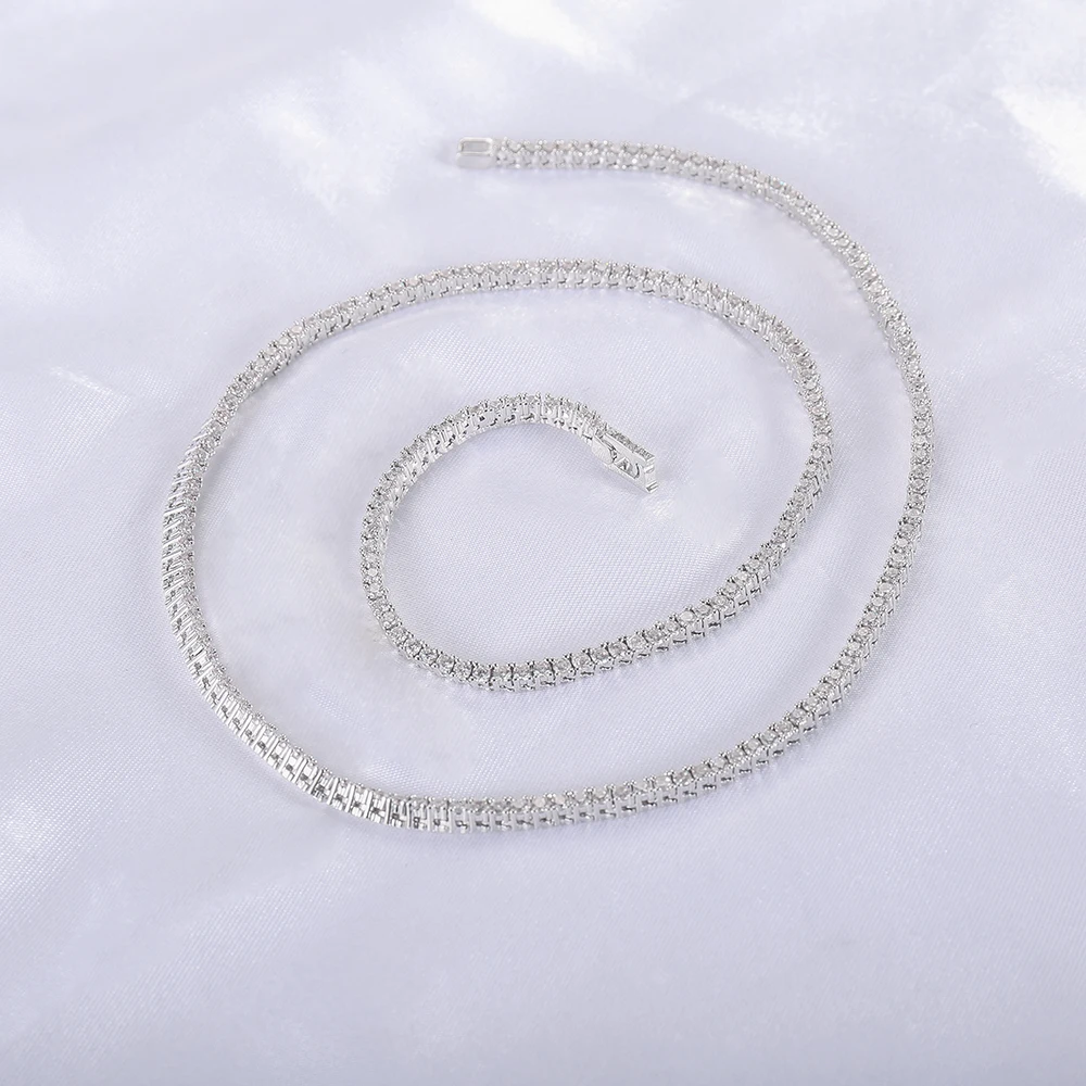 AAA CZ Diamond Tennis Necklace 925 Tennis Necklace Rhodium Finish Moissanite Tennis Chain Link Necklace