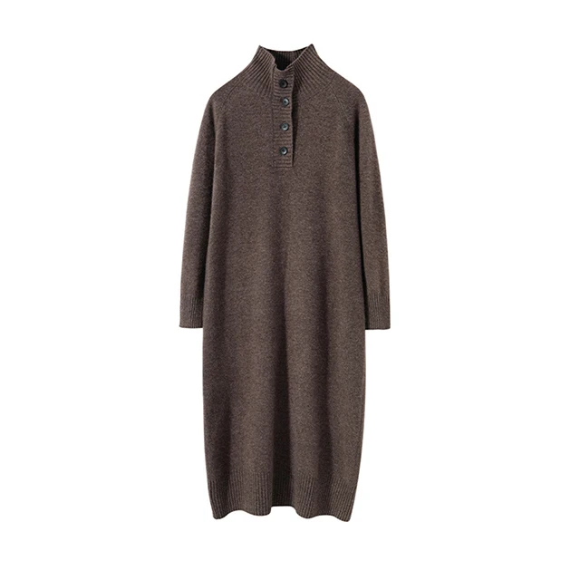 High Quality Autumn Winter Thick Maxi Cashmere Wool Dress Women's Elegant Solid Color French Style Knit Sweater Dresses