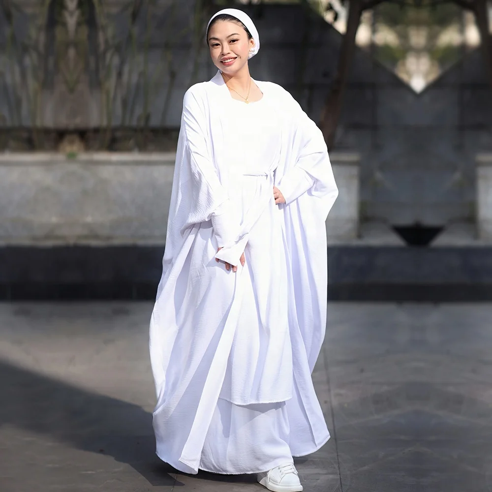 Loriya Islamic Clothing Fashion Abaya Designs 2pcs Abaya Modest Set Womens Dresses Inner Dress and Open Crepe Abaya