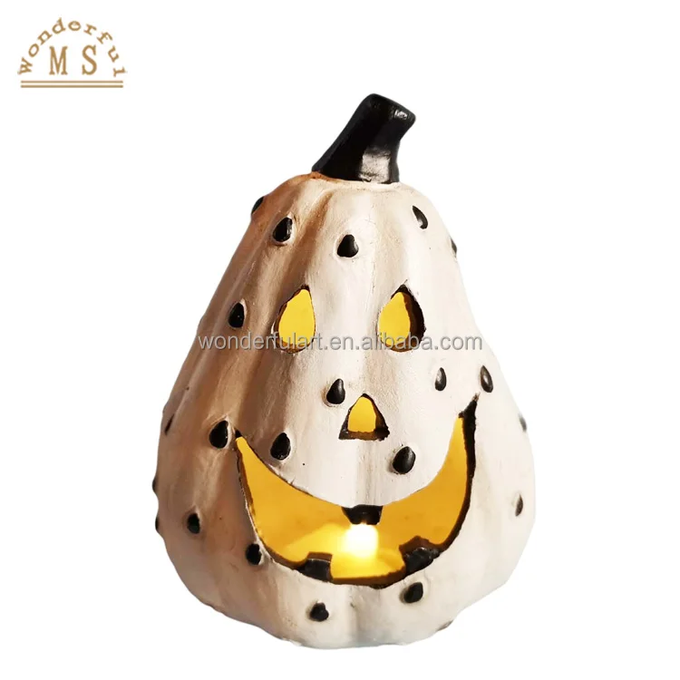 Customized resin poly stone pumpkin candle holder gift tea light holder lamp for Halloween and Ghost Festival home decoration