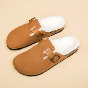 Winter Women's Leather Birkenstocks Slippers Wear Leather Slippers Warm Comfortable Boken Shoes