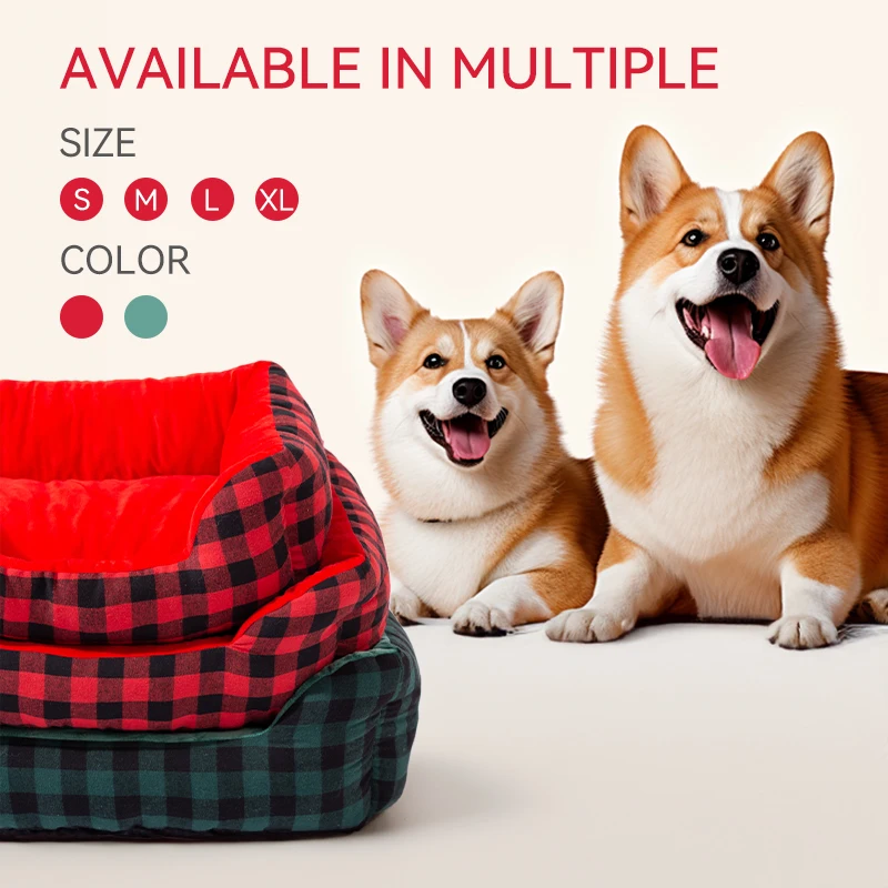 Christmas Buffalo Plaid Luxury Pet Cushion Deep Sleeping Winter Warm