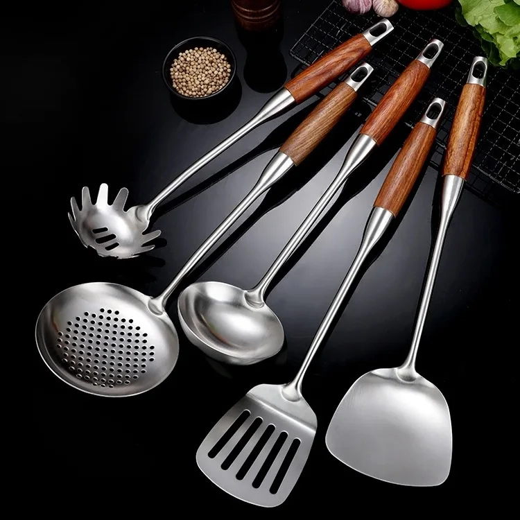 Metallspatel Set Edelstahl – 4-teiliges Kochutensil Mit Holzgriff Für Grill, Burger & Pfanne