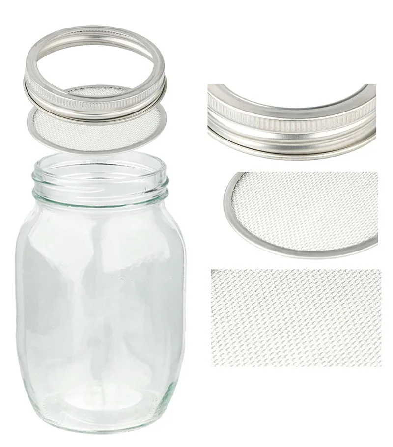 Wholesale Household 16oz 32oz 500ml 1000ml Wide Mouth Seed Sprouter Glass Mason Jar with Germination Lid Glass Jar Tray Set