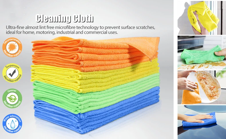Multiple Colors Microfiber Cleaning Cloths for Cars & Kitchens